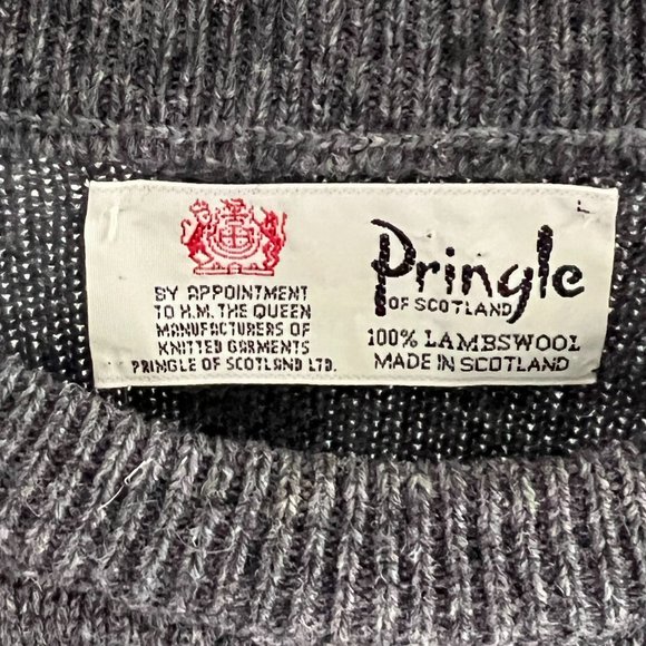 Pringle of Scotland Vintage Men's100% Lamb’s Wool Gray Argyle Sweater Large - Picture 4 of 12